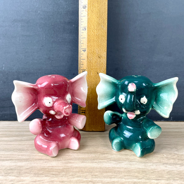 Pink and green elephant salt and pepper shakers - 1950s vintage - NextStage Vintage