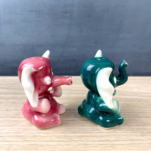 Pink and green elephant salt and pepper shakers - 1950s vintage - NextStage Vintage