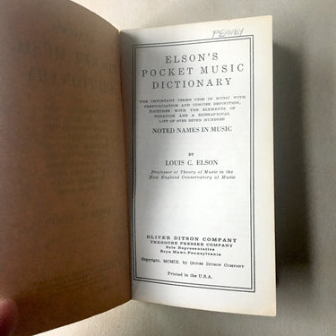 Elson's Pocket Music Dictionary - Louis C. Elson - 1909 pocket paperback - NextStage Vintage