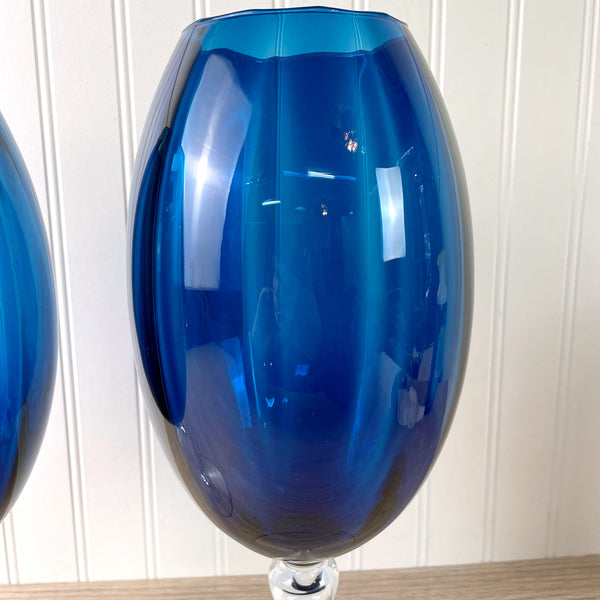 Empoli glass vase pair - sapphire and clear - vintage Italian glass - NextStage Vintage