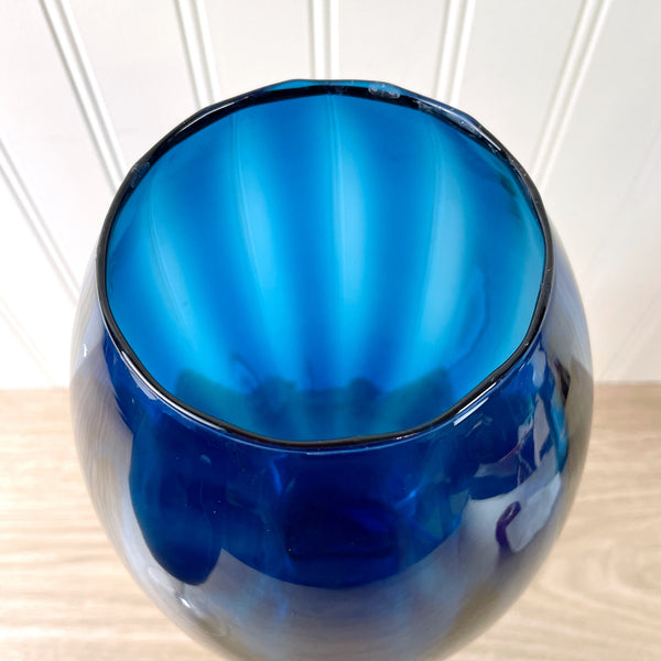 Empoli glass vase pair - sapphire and clear - vintage Italian glass - NextStage Vintage