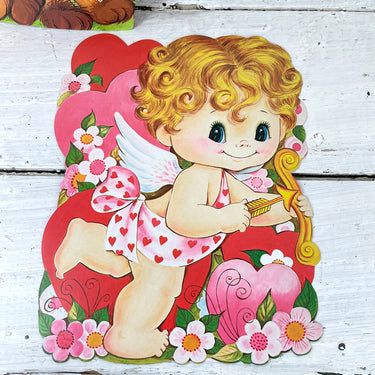 Eureka valentine die cuts - cupid and puppy - 1970s vintage - NextStage Vintage