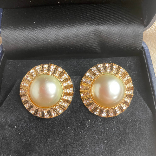 Eximious rhinestone and pearl earrings clip earrings in original box - NextStage Vintage