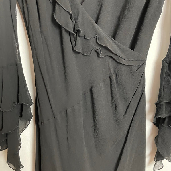 Sheer silk black dress with ruffles by Express - size 13/14 - NextStage Vintage