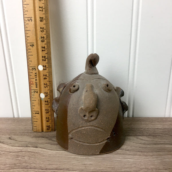 Quirky face pottery bell - vintage handmade pottery - NextStage Vintage