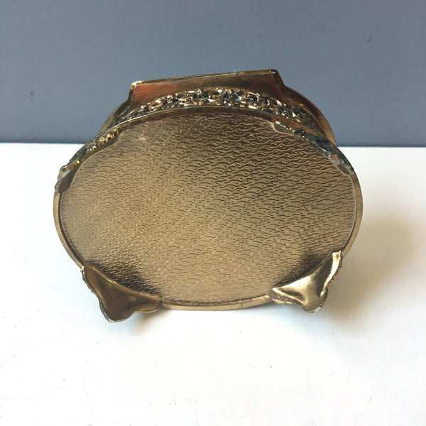 Gold filigree jewelry box - glass top - Hollywood Regency vintage - NextStage Vintage