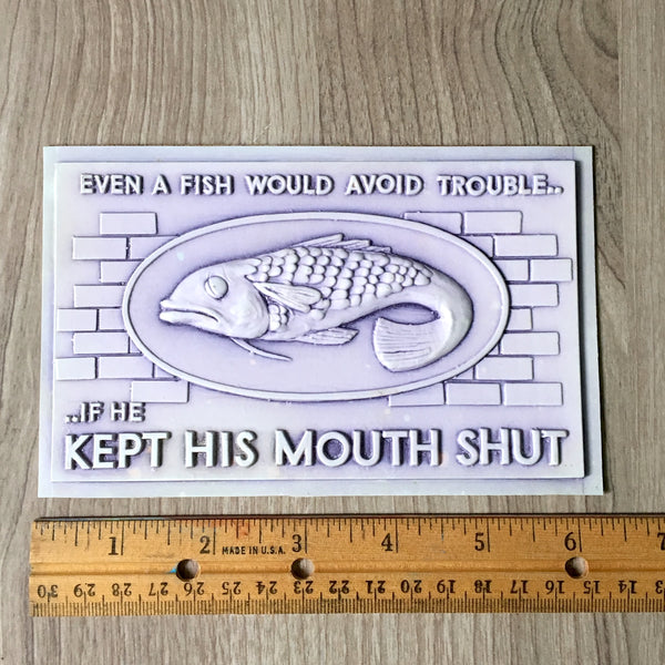 Even a fish... kitsch postcard - Postplax by Eden Plastics Corp - 1958 molded plastic postcard - NextStage Vintage
