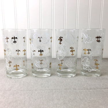 Fleur de lis and ornamental flourish printed tumblers - set of 4 - vintage glassware - NextStage Vintage