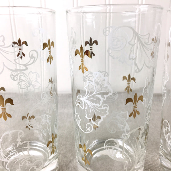 Fleur de lis and ornamental flourish printed tumblers - set of 4 - vintage glassware - NextStage Vintage