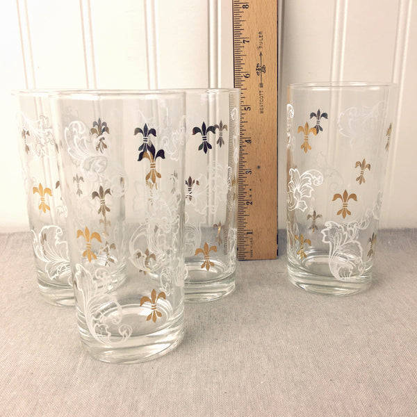 Fleur de lis and ornamental flourish printed tumblers - set of 4 - vintage glassware - NextStage Vintage