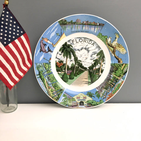 Florida souvenir plate featuring tourist attractions - 1950s vintage road trip souvenir - NextStage Vintage
