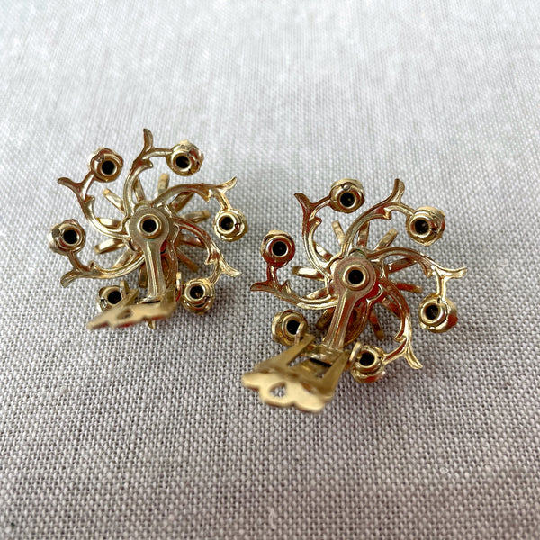 Round floral earrings with AB rhinestones - 1960s vintage - NextStage Vintage