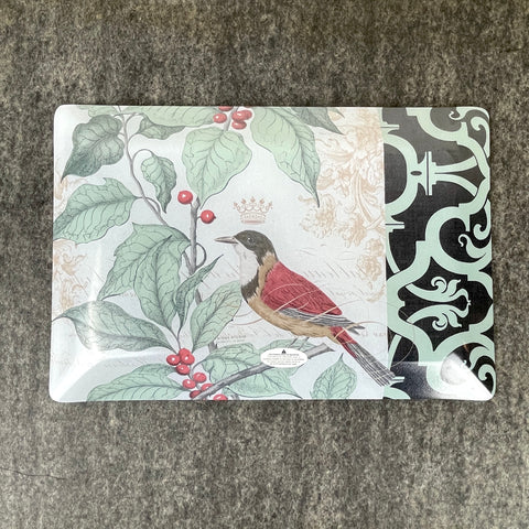 Fringe Studios glass tray with red bird and holly - NextStage Vintage