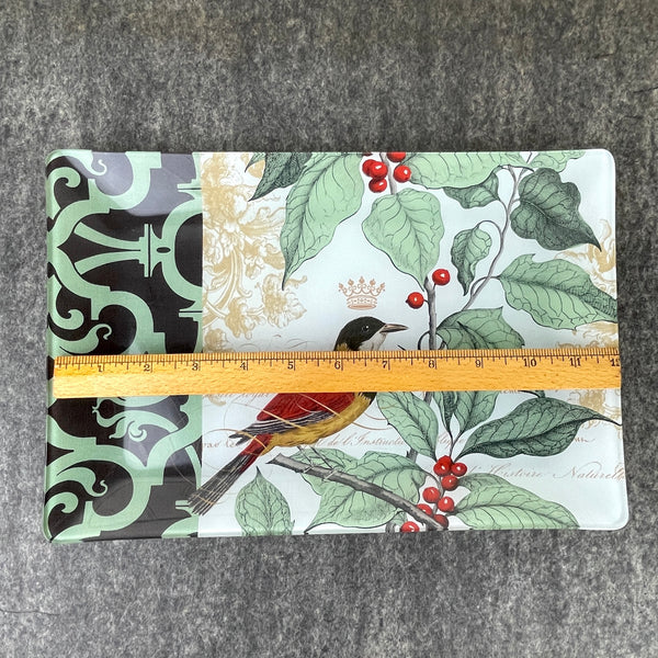 Fringe Studios glass tray with red bird and holly - NextStage Vintage