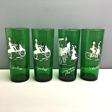 Anchor Hocking Gay Nineties coolers - set of 4 - forest green - 1950s vintage - NextStage Vintage