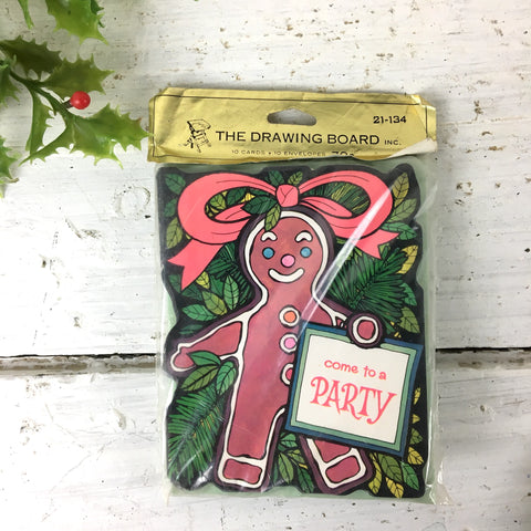Gingerbread boy holiday party invitations by the Drawing Board - pkg of 10 - new old stock - NextStage Vintage