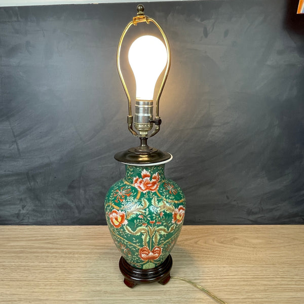 Ginger jar lamp - jade, tea green, rust, brown - 19" tall - NextStage Vintage
