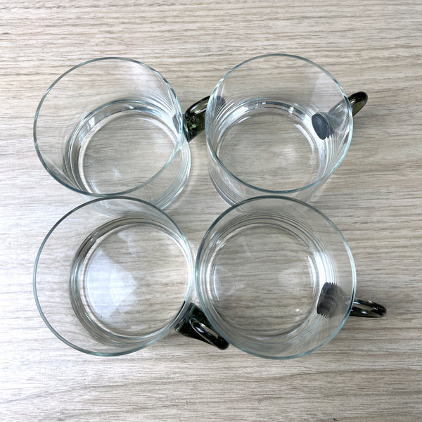 Glass mugs with smoked glass handles - set of 4 - vintage glassware - NextStage Vintage