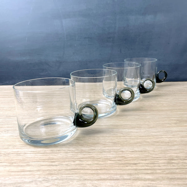 Glass mugs with smoked glass handles - set of 4 - vintage glassware - NextStage Vintage
