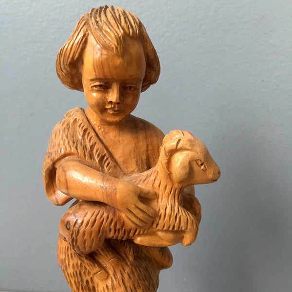 Goat herder boy carving - vintage carved wooden statue - NextStage Vintage