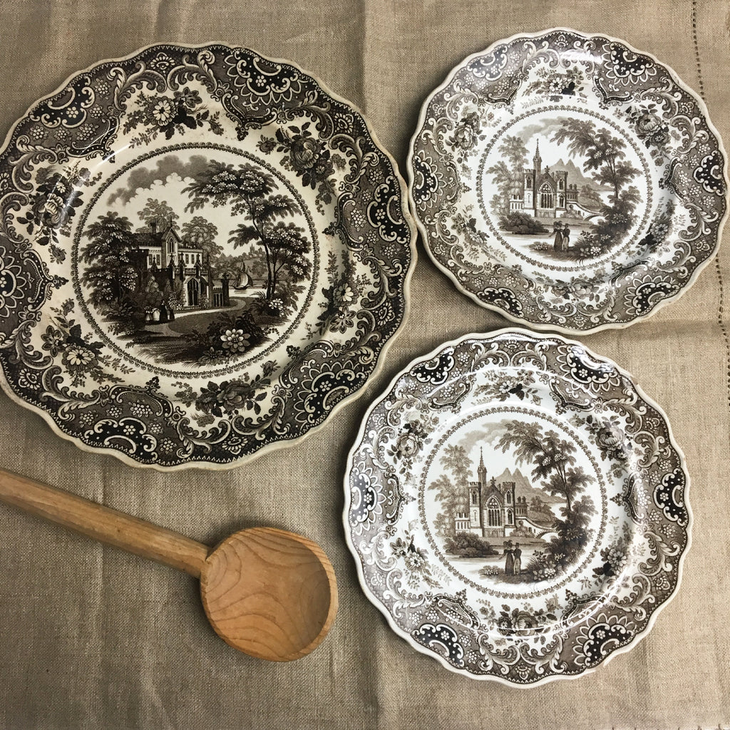 Gothic Beauties transferware by T. Ingleby - 3 antique Staffordshire plates - NextStage Vintage