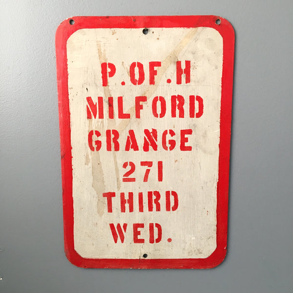 Patrons of Husbandry Milford Grange - hand painted vintage sign - NextStage Vintage