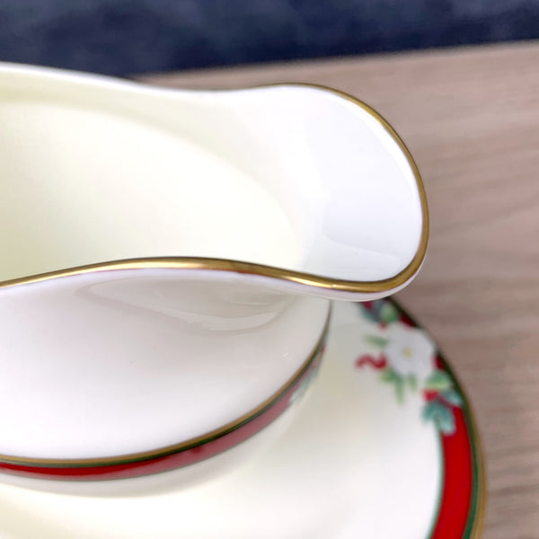 Pfaltzgraff Yuletide bone china gravy boat and saucer - 1990s vintage - NextStage Vintage