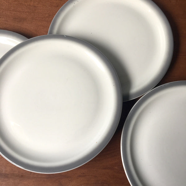 Shenango restaurant ware dinner plates - set of 4 - gray rim - 1960s vintage - NextStage Vintage