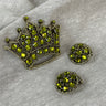 Weiss green rhinestone crown brooch and earring set - vintage costume jewelry - NextStage Vintage