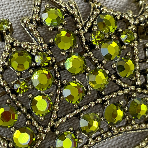 Weiss green rhinestone crown brooch and earring set - vintage costume jewelry - NextStage Vintage