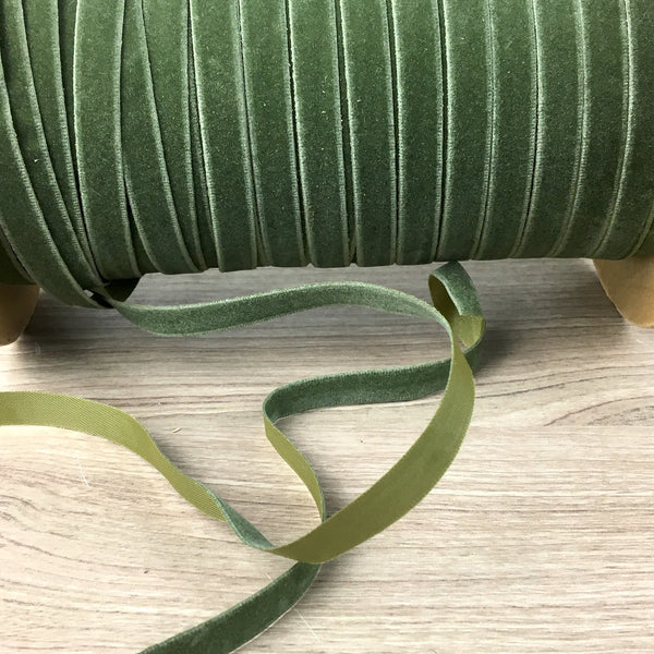 Nyrib-Vel green velvet ribbon on original spool - 1950s sewing - NextStage Vintage