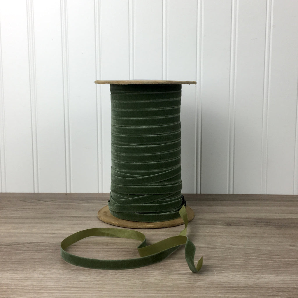 Nyrib-Vel green velvet ribbon on original spool - 1950s sewing - NextStage Vintage