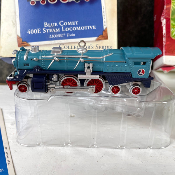 Hallmark Keepsake train ornaments - Lionel Chessie steam and Blue Comet Steam - NextStage Vintage
