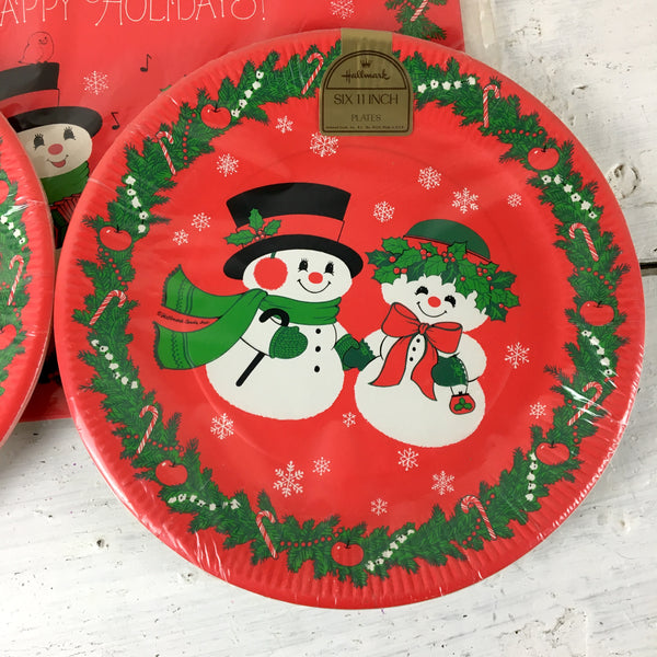 Hallmark snowman paper tableware - vintage placemats, tablecloth and plates - NextStage Vintage