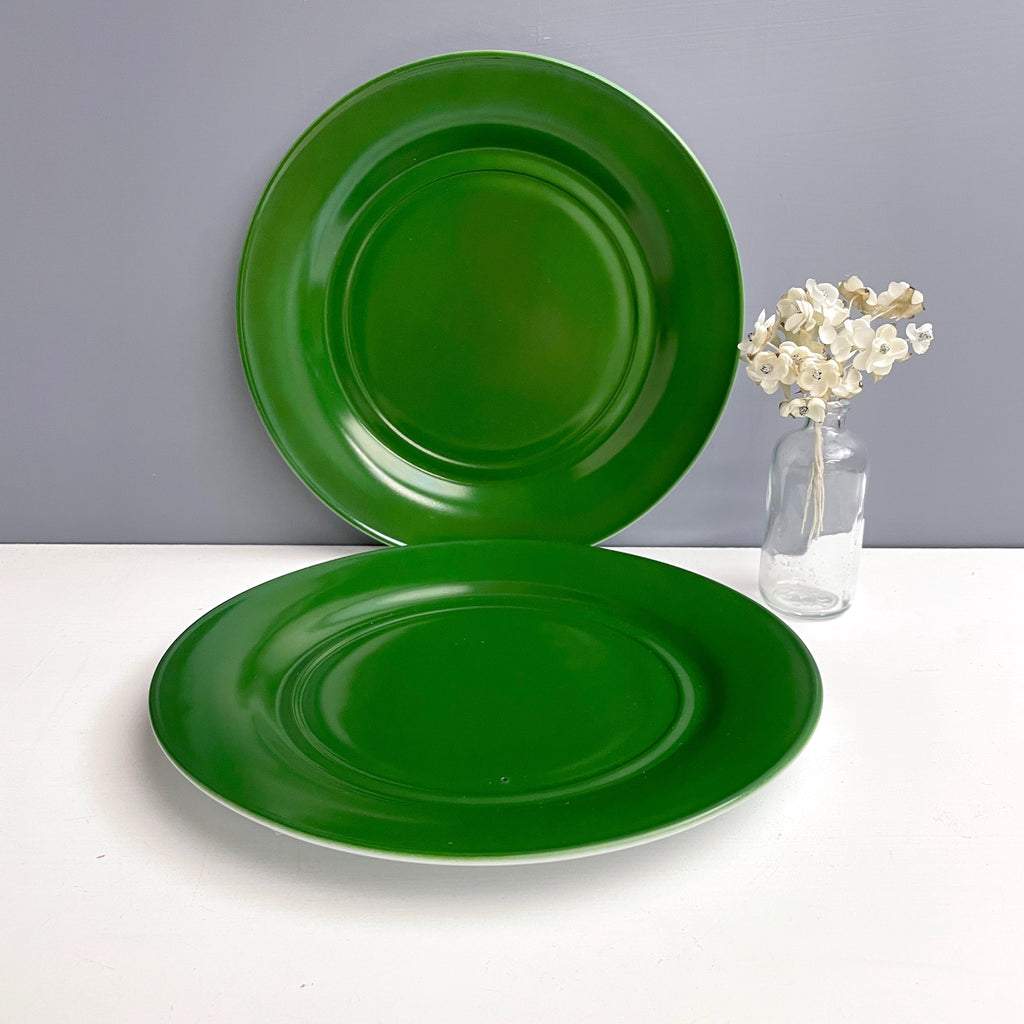 Hazel Atlas Ovide dinner plates - dark green - set of 2 - NextStage Vintage