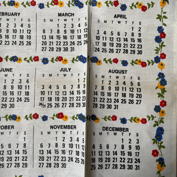 Happiness is... 1983 calendar linen tea towel - vintage kitchen - NextStage Vintage