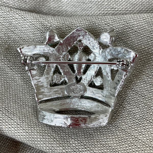 Hattie Carnegie silver aqua crown brooch - 1940s vintage - NextStage Vintage
