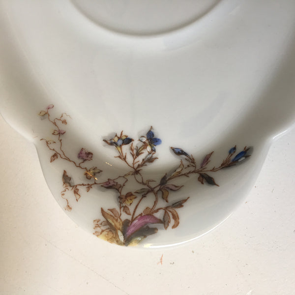 Haviland Limoges gravy or sauce boat with underplate - blue, yellow, pink and brown flowers - NextStage Vintage
