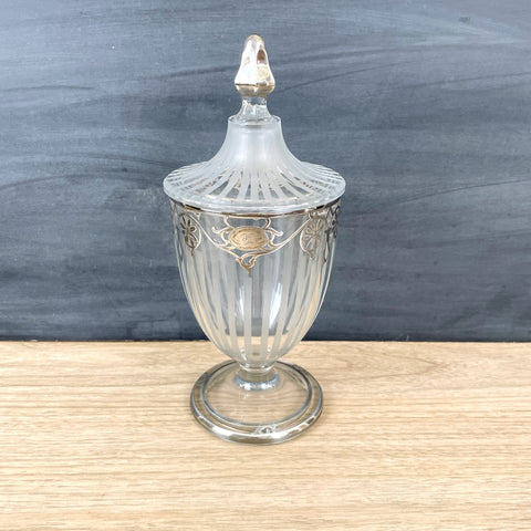 Heisey sterling overlay glass apothecary jar - early 1900s antique - NextStage Vintage