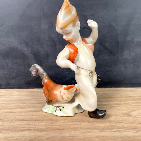 Herend porcelain boy with chicken #5842 - vintage 1960s Herend - NextStage Vintage