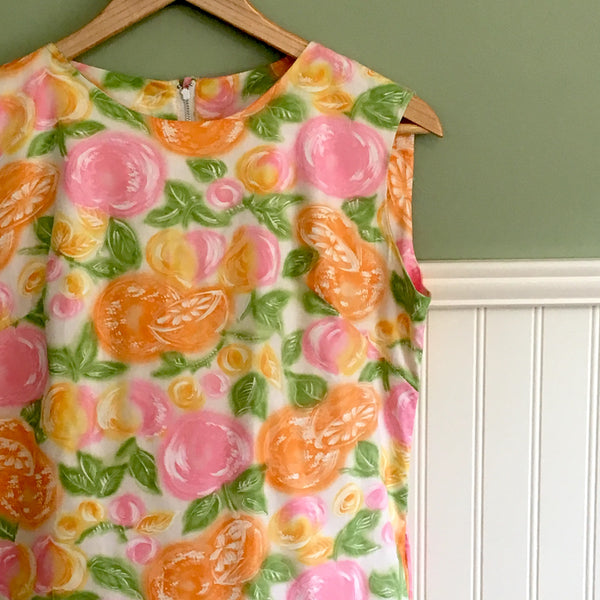 Herbcraft sleeveless A-line shift - size small - 1960s vintage bright citrus print dress - NextStage Vintage