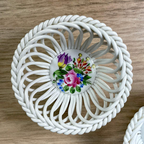 Herend porcelain open weave baskets in Printemps pattern  - a pair - vintage Herend - NextStage Vintage