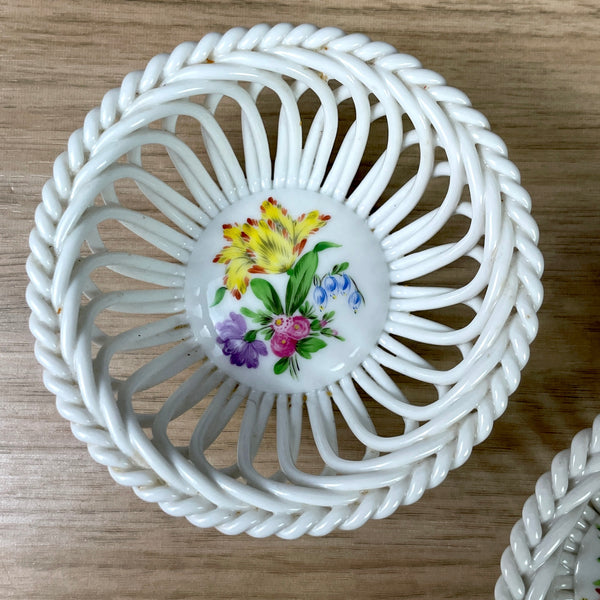 Herend porcelain open weave baskets in Printemps pattern  - a pair - vintage Herend - NextStage Vintage