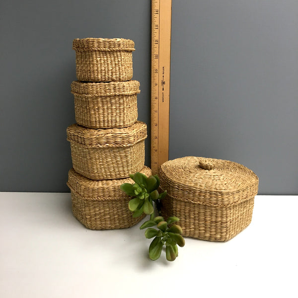 Nesting seagrass hexagonal baskets - set of 5 bohemian baskets - NextStage Vintage