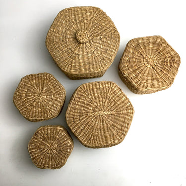 Nesting seagrass hexagonal baskets - set of 5 bohemian baskets - NextStage Vintage
