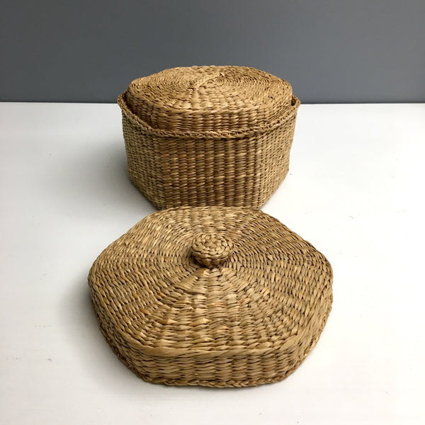 Nesting seagrass hexagonal baskets - set of 5 bohemian baskets - NextStage Vintage