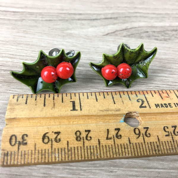 Holly leaf and berries vintage screw back earrings - 1950s vintage - NextStage Vintage