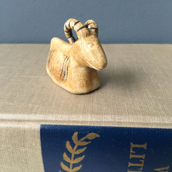 Pottery sheep with big horns - vintage ceramic animal - NextStage Vintage