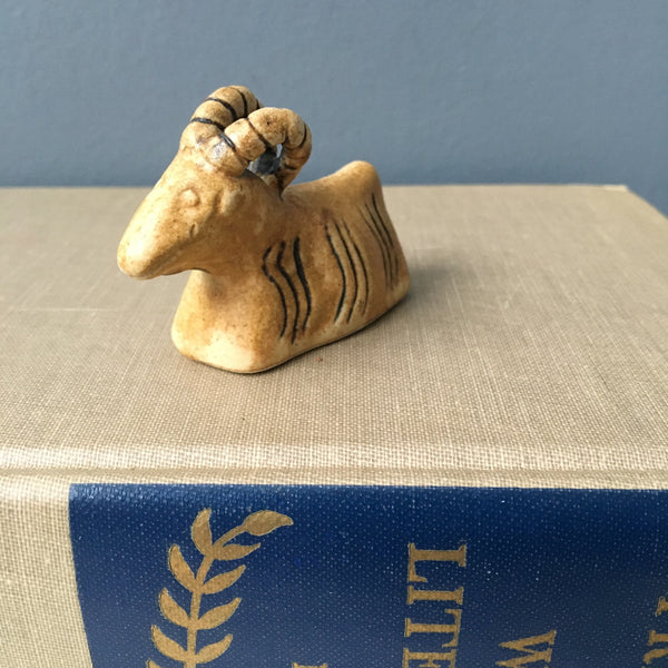 Pottery sheep with big horns - vintage ceramic animal - NextStage Vintage