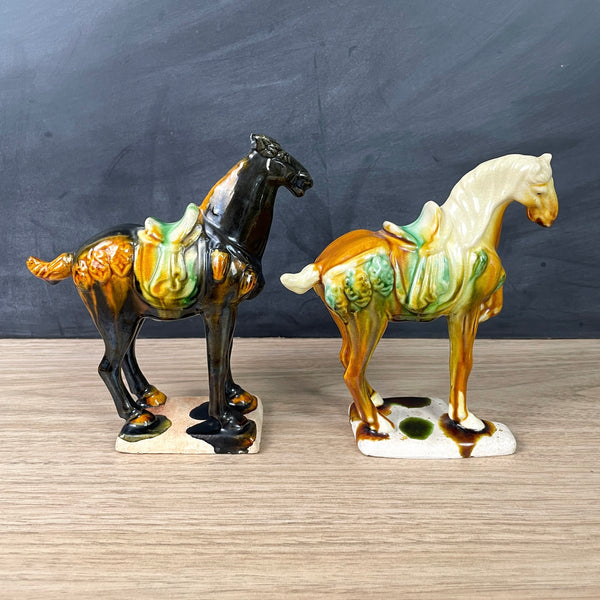 Tang style Chinese horses - sancai glazed - vintage Asian decor - NextStage Vintage